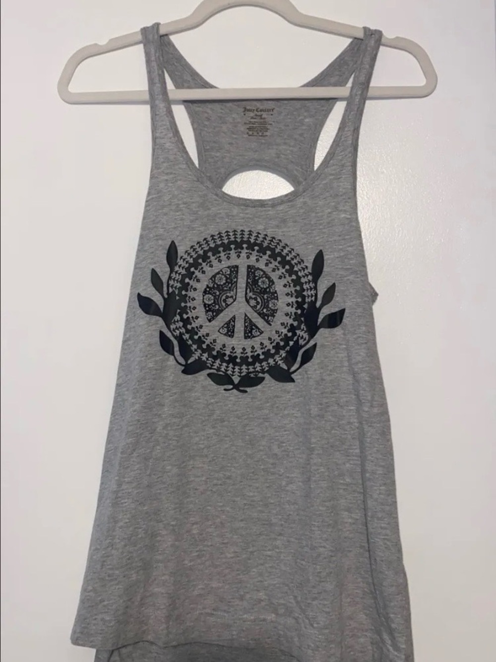 Juicy Couture Gray Racerback Tank with Black Peace Mandala